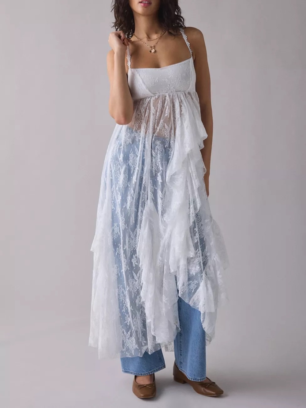 Urban Outfitters Kimchi Blue One Way & Another Sheer Lace Maxi Slip